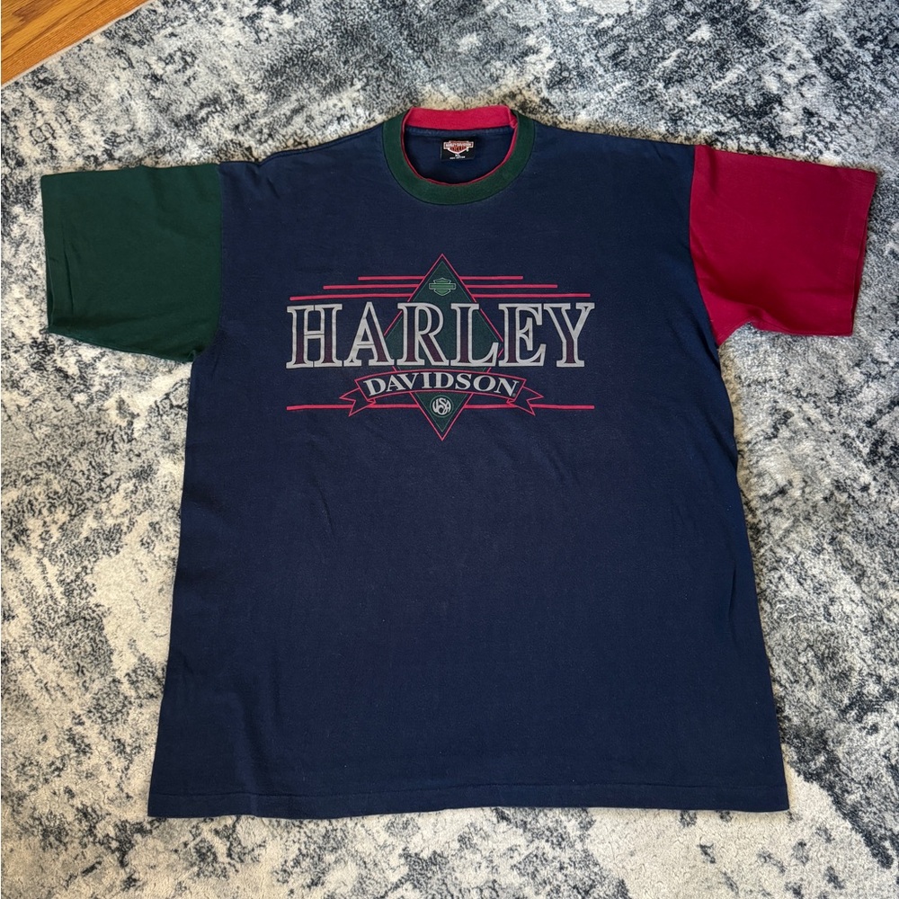 Vintage Harley Davidson Tri Color Color Block Single Stitch T Shirt